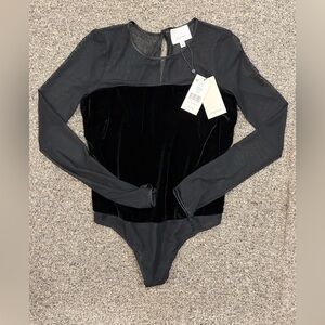 Cinq à Sept Black Velvet Bodysuit
